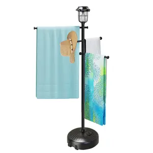 YACONA 63" Tall Solar Light Pool Towel Rack (Wheeled) – Adjustable Freestanding Holder, Ideal for Patio, Bathroom, Hot Tub & Outdoor Spaces