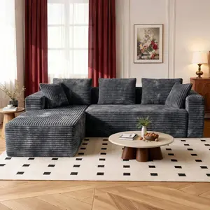 【Deals For You】ModernHub 108" L-Shaped Modular Boneless Modern Sofa, Corduroy Upholstered Cloud Couch for Living Room, Plush Deep Seat Furniture Set, Gray