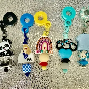 Straw Charms - Assorted Designs with Panda, Rainbow, and Motorcycle Themes for Straw Toppers, etc