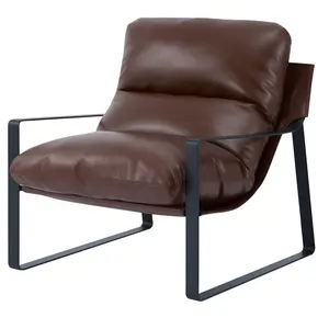 Accent Chair Modern PU Leather Armchair With Solid Metal Frame For Living Room Brown, Ergonomic Upholstered Seating With Durable Construction, Easy To Clean And Maintain, Contemporary Style For Home Office Or Guest Room