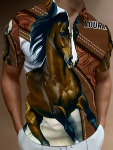 Short Sleeve Polo Shirt with Horse Pattern Print, Men's Casual Trendy Wear, Summer Beach Tropical Fashion Top, Casual Design