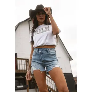 Lindsey Asymmetrical Distressed Shorts- Medium Wash