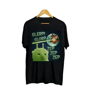 Glerp Glorp Funny Alien Cat Cat Meme Tee Shirt Gift for Woman and Man, Brainrot T-shirt, Goofy ahh Shirts, Dank Memes Tshirt, Silly Cats Tee
