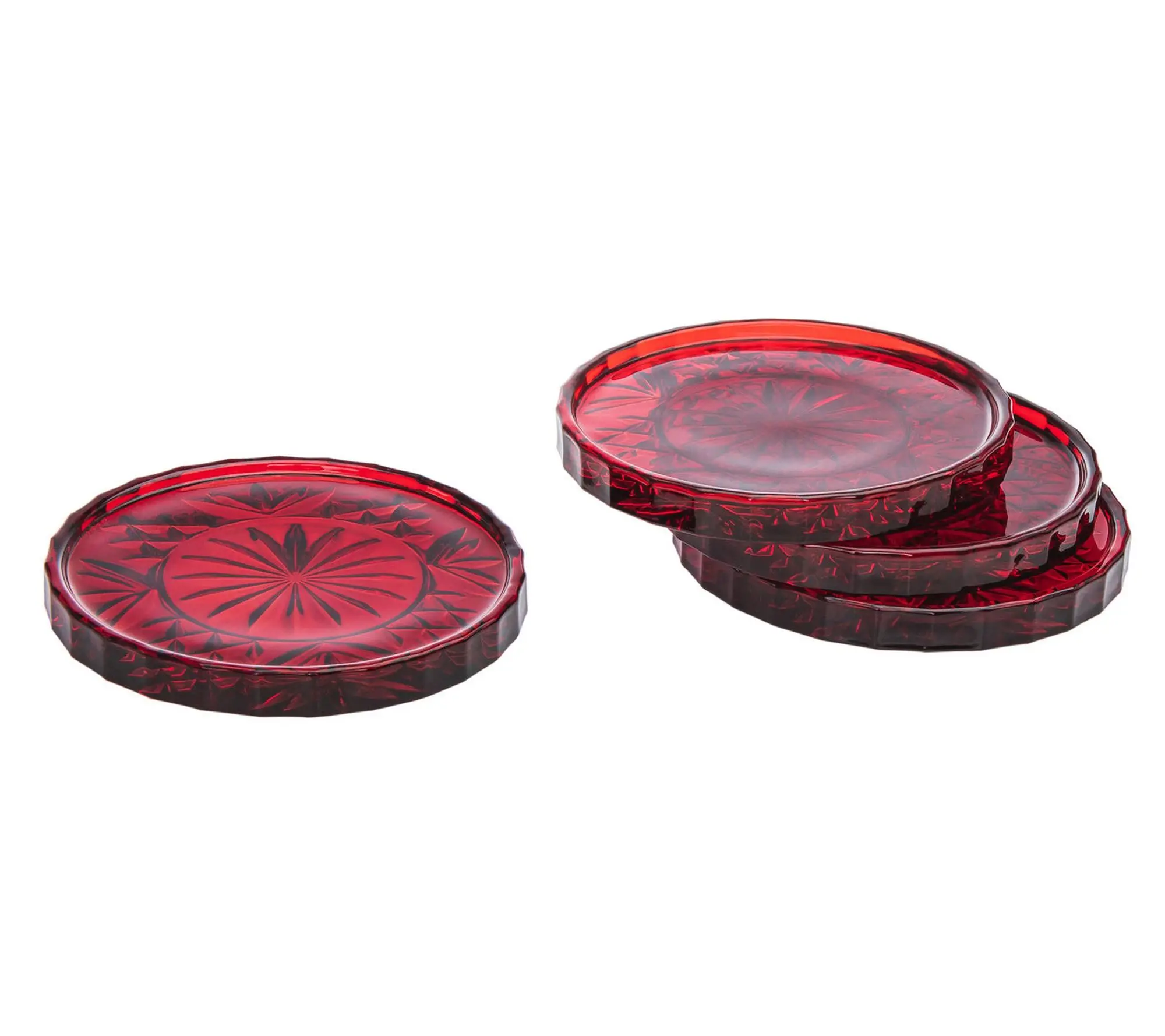 Godinger Dublin Crystal Red Coasters, Set of 4