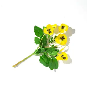 Yellow Faux Floral Silk Pansy Spray with Wired Stem