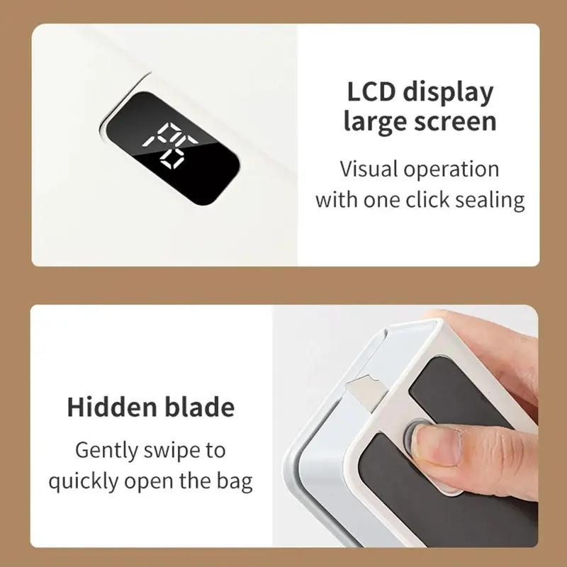 Rechargeable Mini Bag Heat Sealer-Cutter with LED Display, USB-C, 6-Level Sealing, 100–300 Seals/Charge, Fridge-Magnetic for Snack, Potato Chip, Food Storage Resealing (Household Kitchen Vacuum Sealer Accessory)