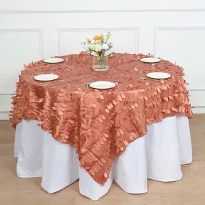 Taffeta Table Overlay 72"x72" Terracotta (Rust) - 3D Leaf Petal Table Topper