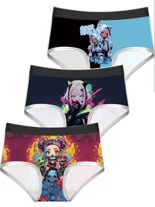 3-Pack Anime Cartoon Print Comfortable Underwear, Cute Low Waist Anime Girls' Panties, All Seasons Fitted Style