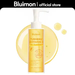 Bluimon Turmeric & Vitamin C Gel Cleanser 4 fl oz for Deep Cleansing Hydration Radiance Boosting Texture Refinement & Skin Barrier Support