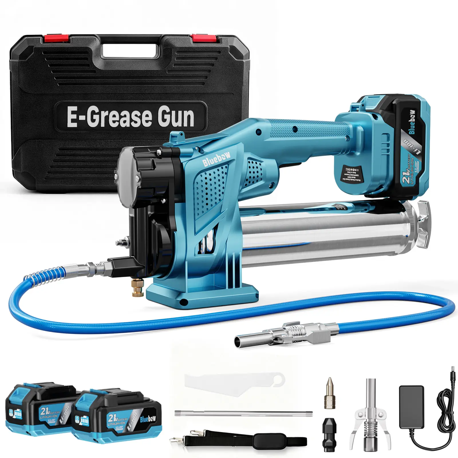 Electric Cordless Battery Grease Gun, 12000 PSI Max Pressure, 5.3 oz/min Flow Rate, 2X 4000 mAh Batteries, 39.4" Flexible Hose, Cordless Grease Gun Kit for Car, Truck, Tractor