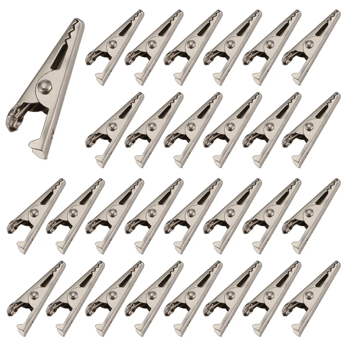 100PCS 1.06IN / 27mm Mini Metal Alligator Clips, Crocodile Clamps Silver Tone Nickel Plated Test Line Spring Clamps.