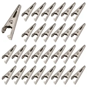 100PCS 1.06IN / 27mm Mini Metal Alligator Clips, Crocodile Clamps Silver Tone Nickel Plated Test Line Spring Clamps.