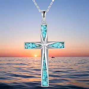 Stainless Steel Turquoise Cross Necklace for Men and Women – Faith Pendant Jewelry with Adjustable Chain, Religious Jewelry Gifts for Women Men