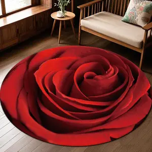 Round Rose Pattern Floor Mat, Non-slip Soft Floor Carpet, Decorative Area Rug for Home Living Room Bedroom Coffee Shop