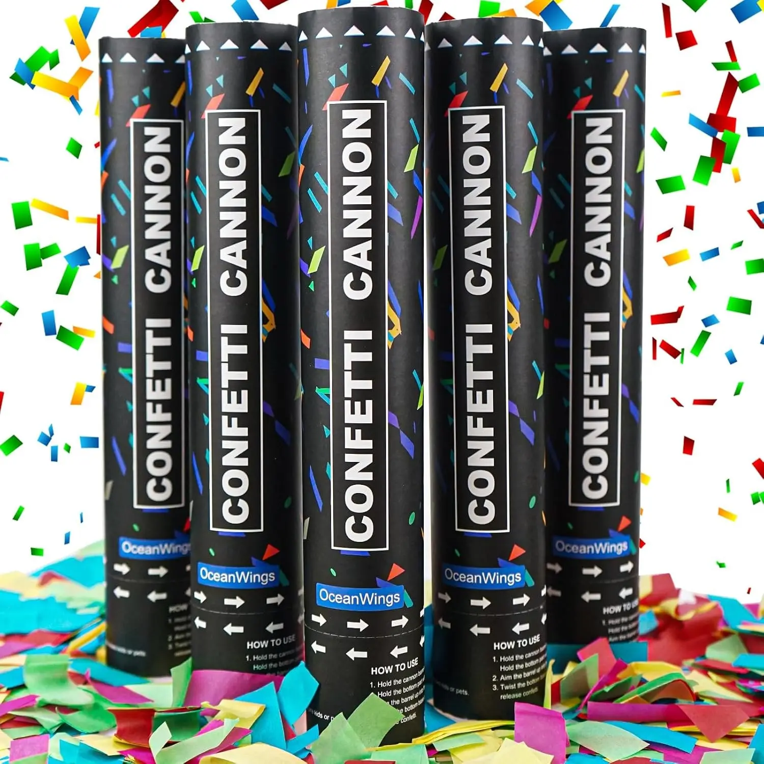 Biodegradable Confetti Cannon Party Poppers - 5 Pack Party Poppers Confetti Shooters for Birthday Graduation Wedding New Years Eve Celebration Office Prank, Large Confetti Cannon