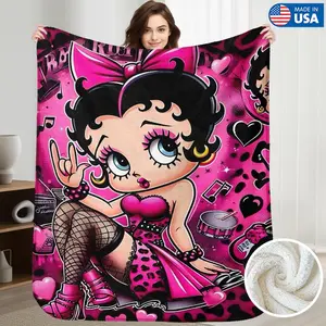 BETTY BOOP Cartoon Sherpa Blankets Ultra Soft Polyester Cozy for Bed Sofa Travel Car Use Perfect Birthday Gift for Wife Mother Grandma New Mom Wall Decoration Wedding Made in USA
