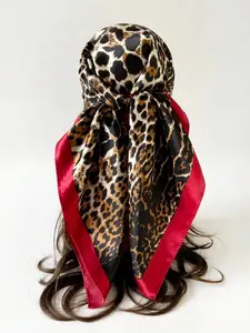 Bohemian Style Women's Scarf, Leopard Print Satin Shawl, Daily Wear Headscarf Wrap, Fashion Accessory for Ladies, Reusable Bandana Scarf