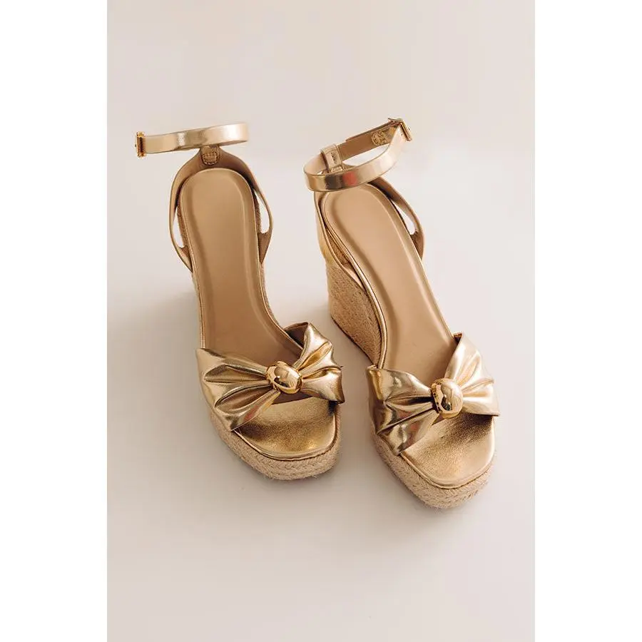 The Eliana Metallic Espadrille Wedge in Gold
