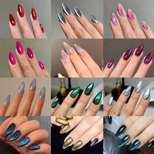 288pcs Y2K Almond Shape Glossy Nail Art Stickers, Blood Crystal Cat Eye Acrylic Press-On Nails, Perfect Fit False Nail Set for Women Girls, Almond Fake Nails