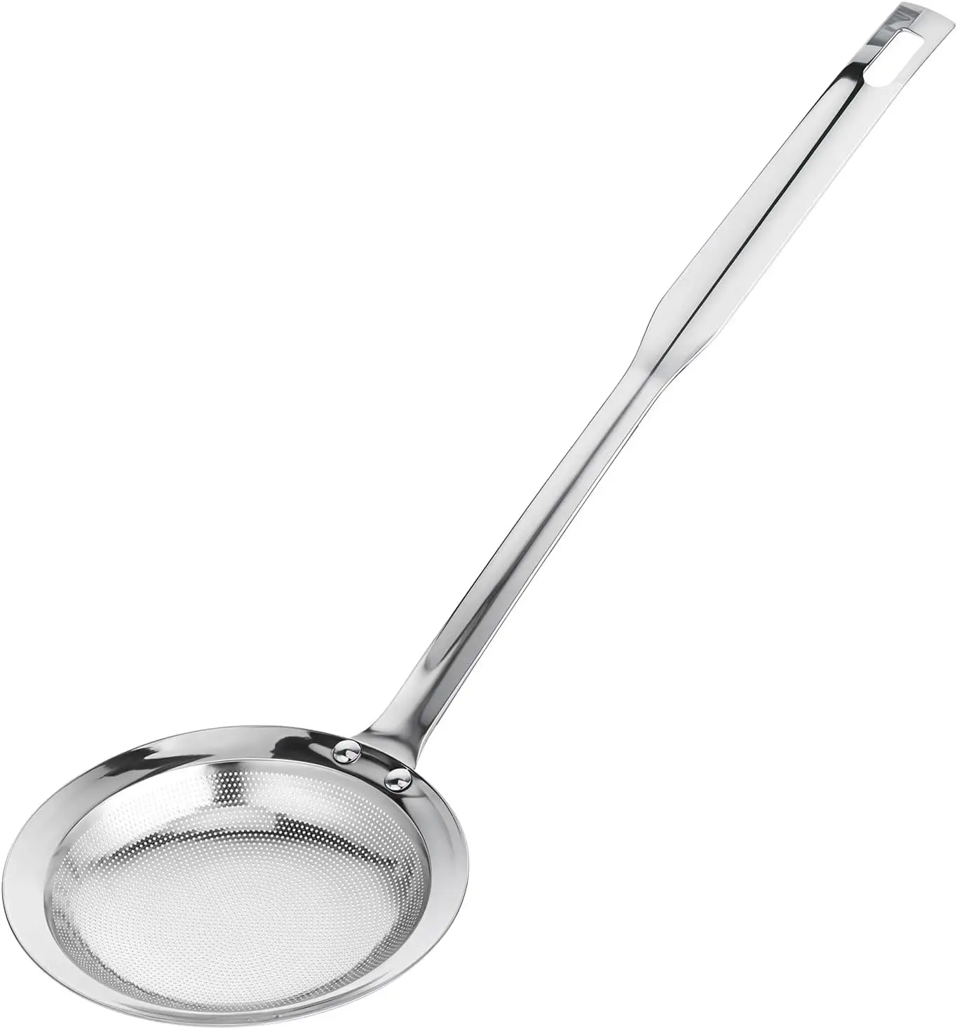 Extra-Large Stainless Steel Fat Skimmer Spoon with Long Handle Fine Mesh Strainer for Oil Grease Foam & Food Debris Removal in Cooking & Frying