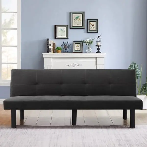 70" Futon Sofa Bed,Modern Faux Suede Convertible Sleeper Sofa Bed with 3 Adjustable Backrest Angles,Futon Couch Loveseat for Small Place,Dark Gray furniture sectional modular chaise soft