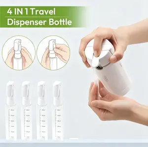 Four in one travel toiletries, multi-grid separated liquid storage vessels, reusable refill containers for skincare gel and body cleanser, airtight spill-proof mini vessels for air travel business trips and outdoor journeys.end of year student gifts