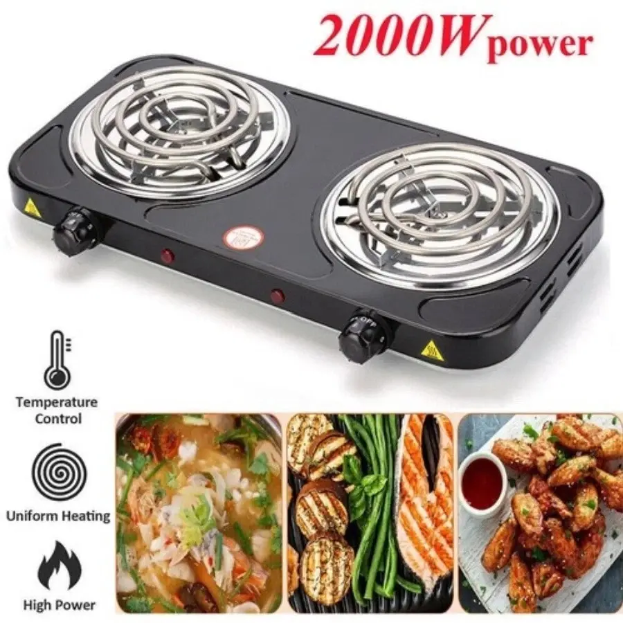 2000W Portable Electric Double Burner Hot Plate Stove, Household Kitchen Cooking Range Appliance
