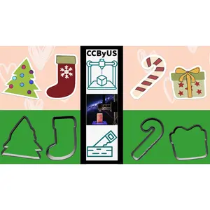 Christmas Themed Cookie Cutter Set (Christmas Tree, Stocking, Candy Cane, Gift)