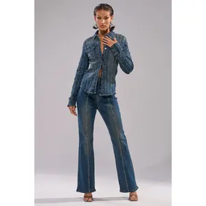 GLAMOUR STUDDED FLARE DENIM PANT