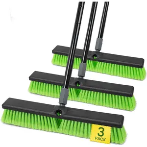 3 Pack 18" Push Broom Outdoor Heavy Duty, Garage Shop Broom with 59.5" Long Bandle for Cleaning Outdoor or Indoor Tile, Garage, Shop, Deck, Concrete, , Stone, Patio Floor, with Soft Bristles