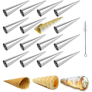 Non-stick Cream Horn Molds Stainless Steel,  5 inch Large Size Cannoli Tubes Kit Pack of 16 Baking Cones Pastry Roll Horn Croissant Mold - Christmas Anniversary Free Standing Cone Shape