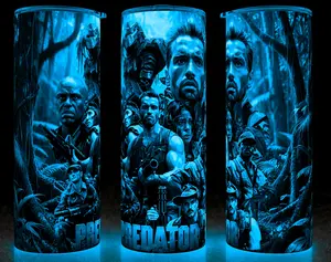 Glow in the Dark Predator 80s Arnold - Dutch - Action Movie Cup Mug 20oz Stainless Steel Tumbler with Slide Closure Lid & Reusable Straw Classic Insulated Drinkware