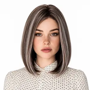 12 Inch 4×1 Lace Highlight Bob Wig｜Brown Ash Blend Glueless Short Straight Hair, Natural Look for Daily Wear & Office