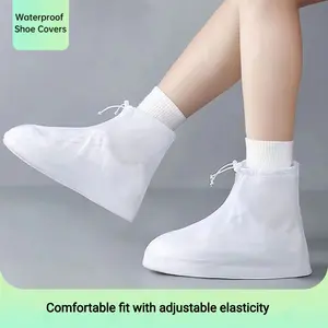 Waterproof Zipper Closure Shoe Covers Thickened PVC Mid Calf Reusable Non-Slip Wear Resistant Rain Boot Covers for Travel Outdoor