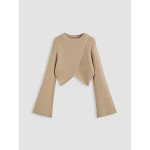 Cider [3 colors, size 2-26] Knit Round Neckline Solid Crop Sweater