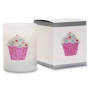212 MAIN Primal Elements Cupcake Fragrance Candle - 9.5 oz White Glass Icon Candle with Rhinestones, Aroma Scent, Home Decor Piece, Gift in Gift Box