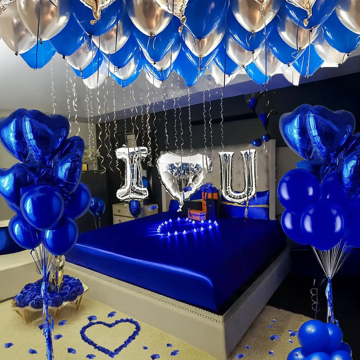 2026 New Valentine's Day Themed Royal Blue Balloon Set Blue Petals Love Aluminum Film Balloon Valentine's Day Decoration valentines gift ideas