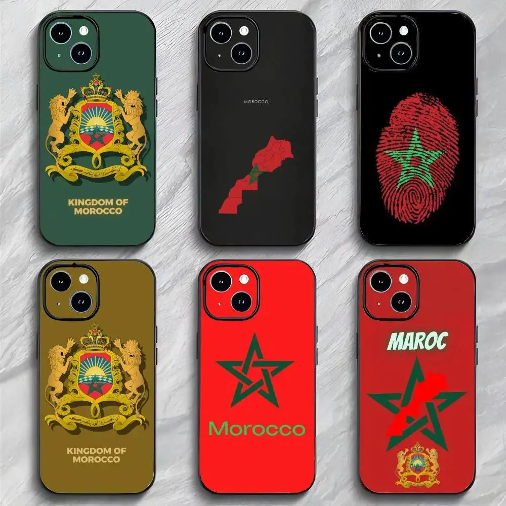 Morocco Flag Phone Case Black Matte Thin Maroc National Flag Protective Cover For iPhone 11-17 Pro Max/Plus & Samsung Galaxy S23-S25