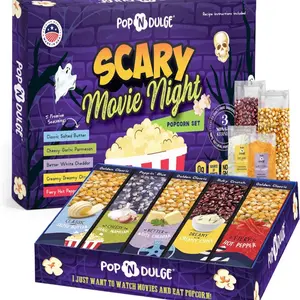 Scary Movie Night Popcorn Gift Basket - 10 Pack, 3 Color Kernels & 5 Flavors, Non-GMO, Gluten Free - Snack, Multipack