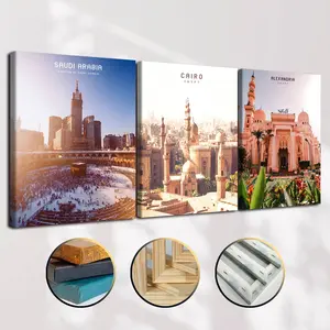 3 Counts Wooden Framed Canvas, Saudi, Cairo, Alexandria Architectural Posters, Exquisite Poster, Perfect Living Room Decoration, Modern Art, Fashion Family Poster, Wall Art Decoration, Waterproof, Artwork