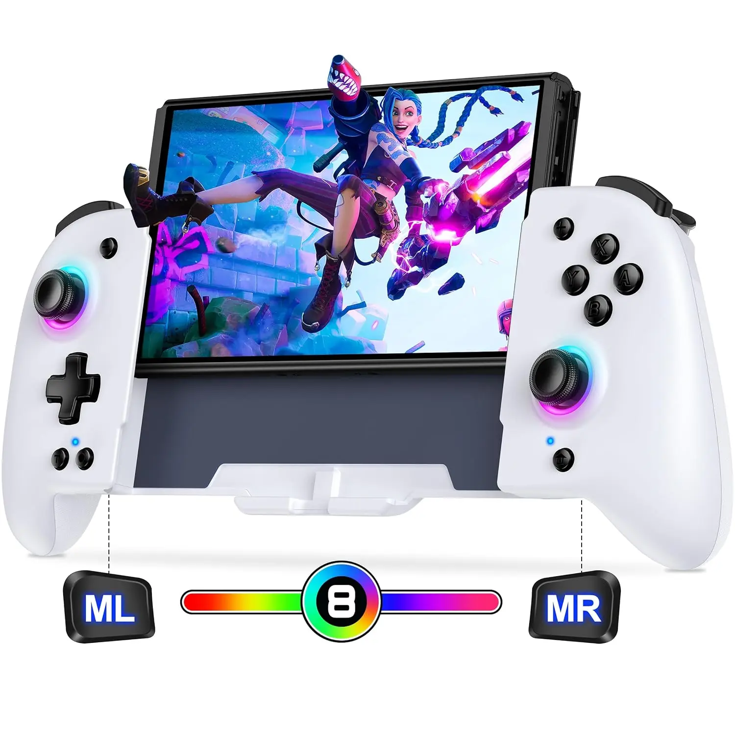 (Not Including Nintendo Switch Console,only 1 controller) Switch Controllers for Nintendo Switch/OLED,Switch Wireless Pro Controller One-Piece Joypad, Full-Size Ergonomic Handheld Mode Controller with Battery/Turbo/Programming (White)