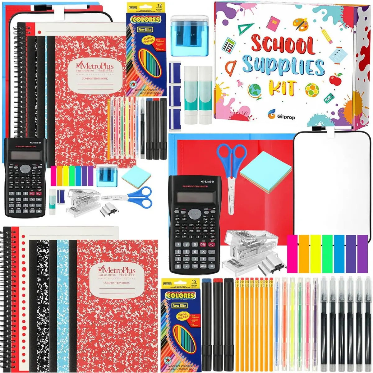 97-Piece Back to School Essentials Bundle, Office & Educational Supply Kit with Pencils, Scissors, Glue, Highlighters, Markers, Notebook, Eraser, Sharpener, Calculator, Stapler for Middle & High School Students