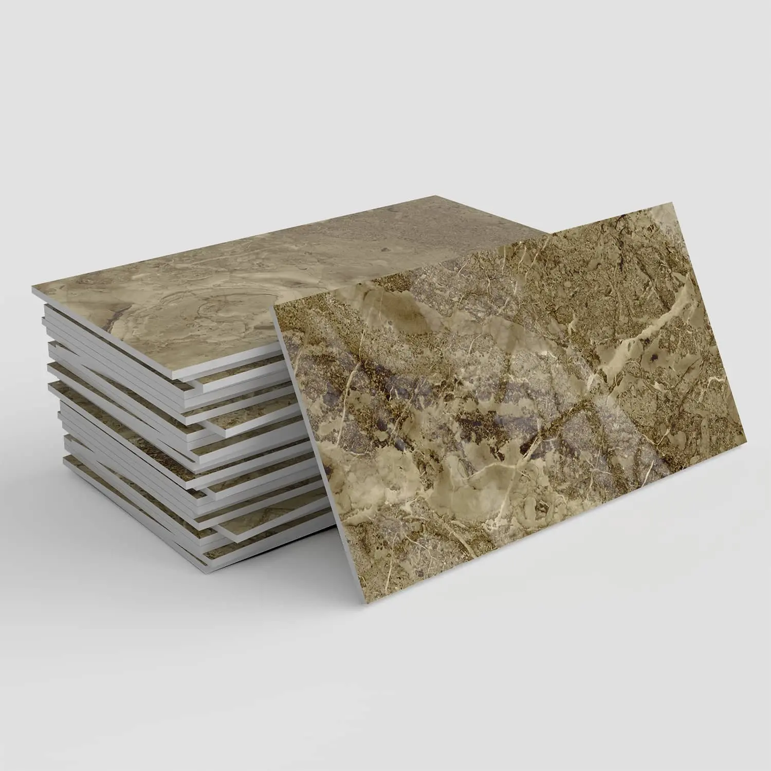 24/48/96 PCS TSF Tile Stickers Wall Decal - Amber Brown Marble PVC+PET Crystal Foam Waterproof Oil-proof for Kitchen Bathroom Living Room Floor Ceiling Tile Old Wood Home Decor Marble Pattern Stickers