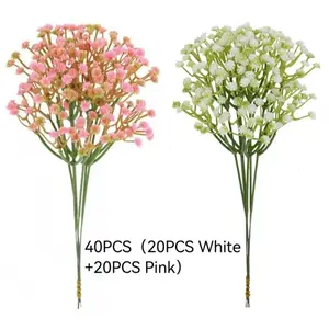 1200 Artificial Flowers, 20 Bunches White 'S Breath, 20 Bunches Pink 'S Breath for Outdoor Wedding Decoration, Artificial Flowers For Outside, Suitable for Birthday Parties, Weddings, Home And Office Decor, Decorative Flowers