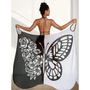 Women's Butterfly Print Tulle Cover Up - Casual Sleeveless Swimwear Coverup, Ladies' All-Season Beach Holiday Swimsuit Cover