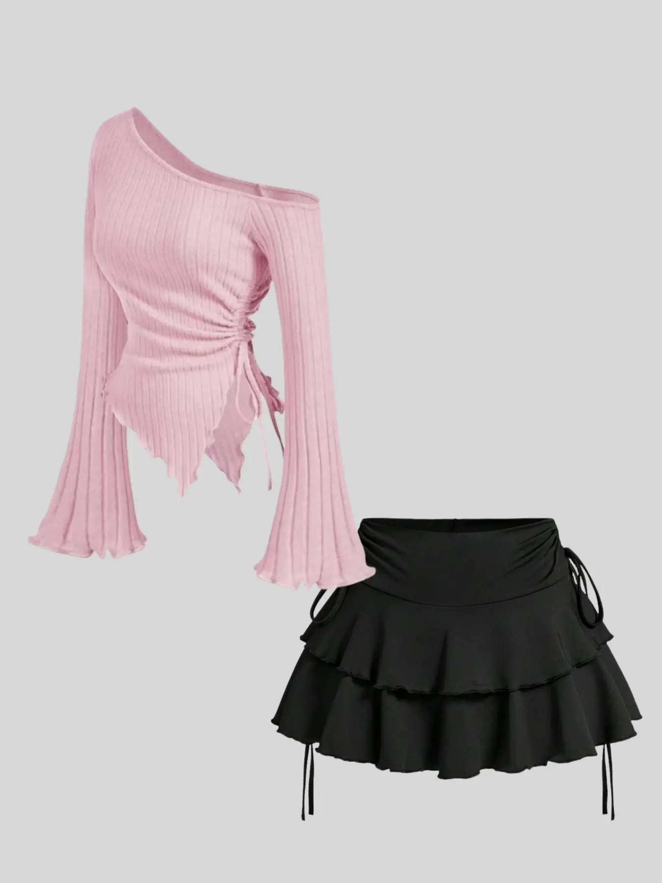 Classic Fashion Plus Size Women's Versatile Knit Fabric Knitted Fashion Set Long Sleeve Short Skirt Set Tops, Stylish Casual Style Set Outfit Wear, Comfortable Fitted Clothing Set Fit, Perfect for Daily Womenswear Clothes