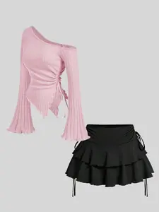 Classic Fashion Plus Size Women's Versatile Knit Long Sleeve Short Skirt Set, Stylish Casual Outfit Wear, Comfortable Fitted Fit, Perfect for Daily Womenswear