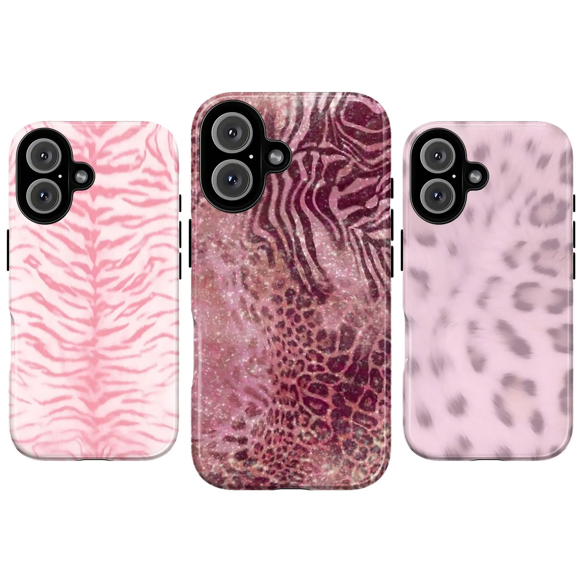 Pink Leopard Cheetah Zebra Print Phone Case Set for Women |     Animal Print Aesthetic Glitter Design Soft Girly Bling Cute Cover for iPhone 17 Pro Max 16 Plus 15 14 13 12 11 Air & Samsung Galaxy S25 S24 S23 S22 S21 Ultra Gift for her Protector Prot