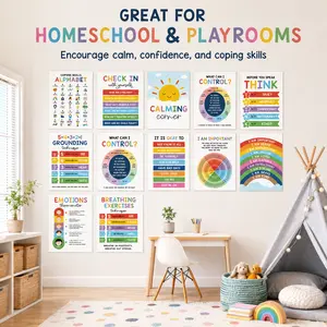 12 Calming Corner Posters 10"x14" | Feelings Wheel Chart & Emotions Poster for Kids | Calm Down Corner Supplies for Preschool Classroom Homeschool | Teacher Gift for Therapy Office Decor