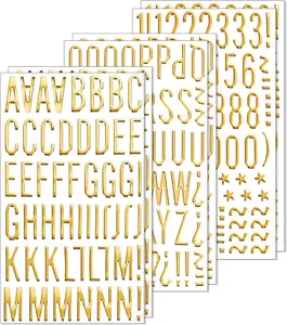 6 Sheet 3D Gold Puffy Letter and Number Stickers, 1 Inch Self-Adhesive Foam Alphabet Stickers, Waterproof PVC Material for Grad Cap, Scrapbooking, DIY Crafts, Mailbox Decor